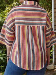  Stripe Print Bat Sleeve Blouse