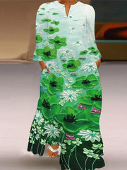  Moon & Feather Print Maxi Dress with Pockets
