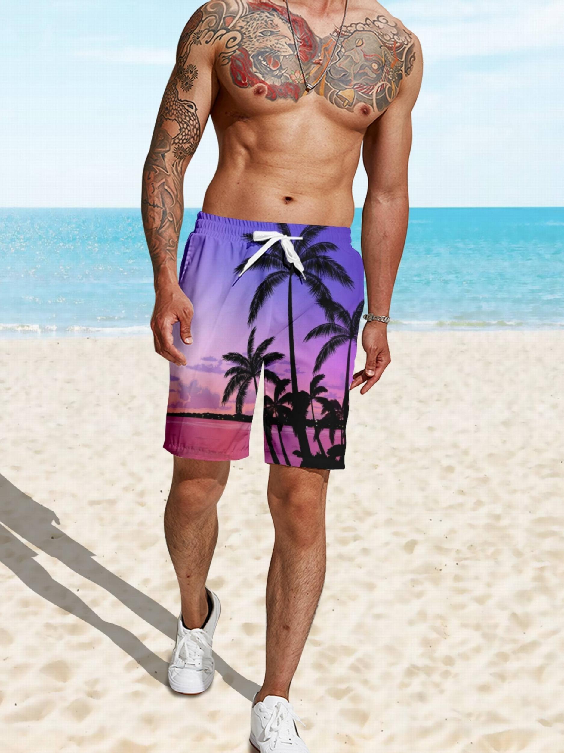 Beach Sunset Print Shorts Drawstring Summer Pool Quick Dry Lounge Shorts