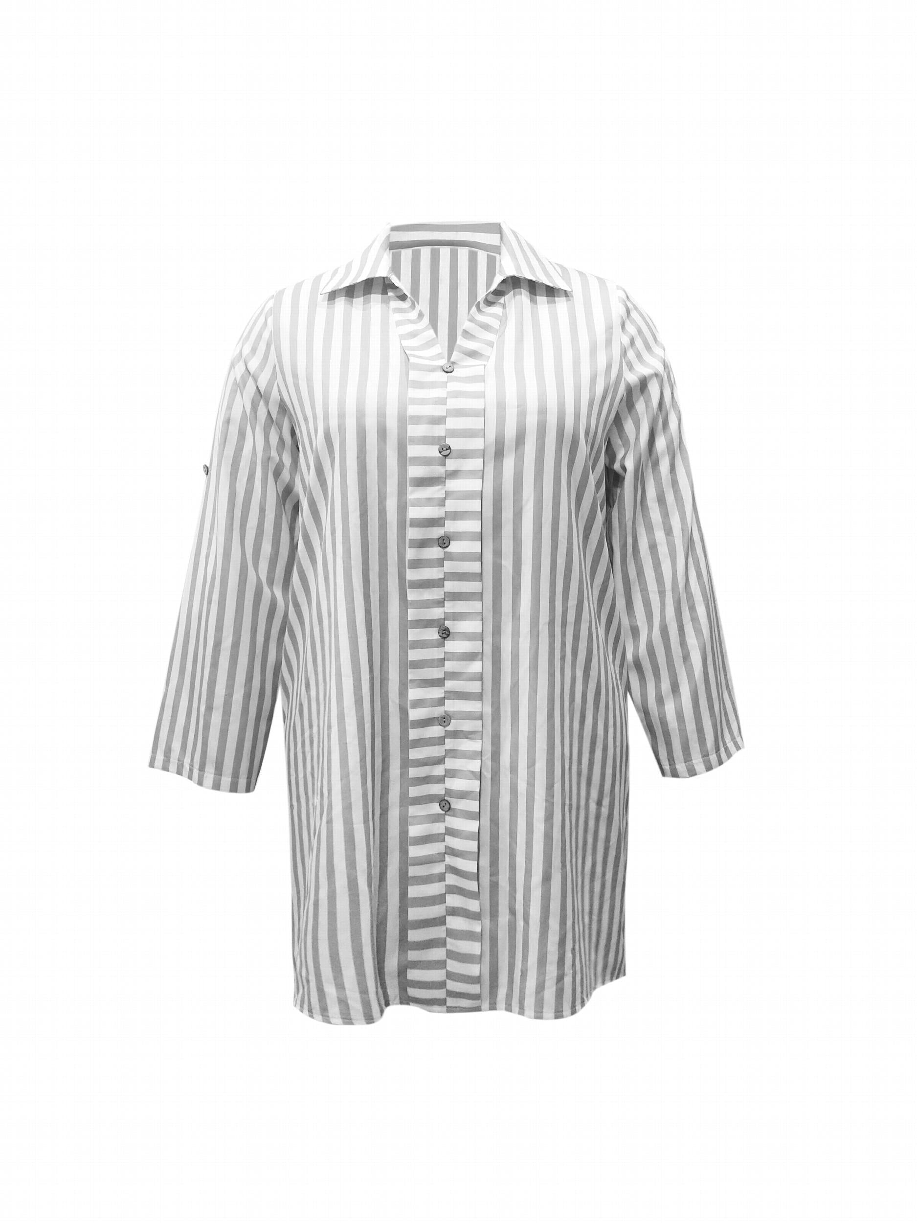  Women's Stripe Print Polo Neck Dress