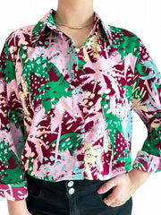  Tree Print Long Sleeve Collar Blouse
