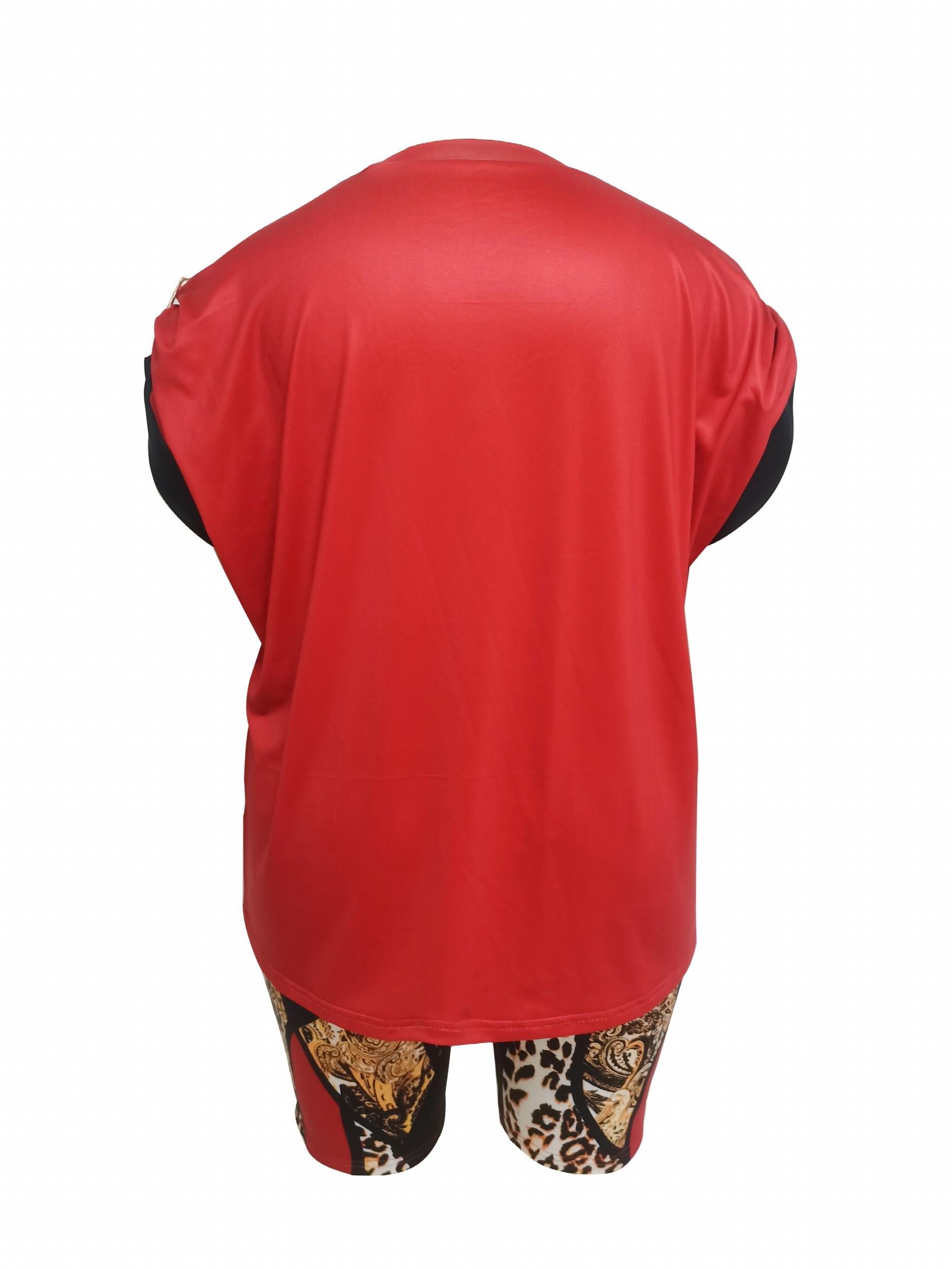 Women's Plus Cross Print Tee & Leopard Shorts Set