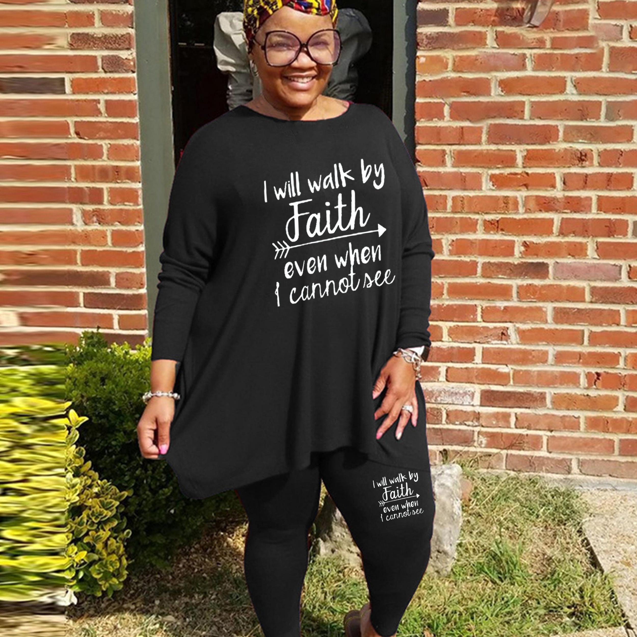  Women's Arrow & Slogan Print Tunic Top & Leggings Set