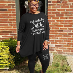  Women's Arrow & Slogan Print Tunic Top & Leggings Set