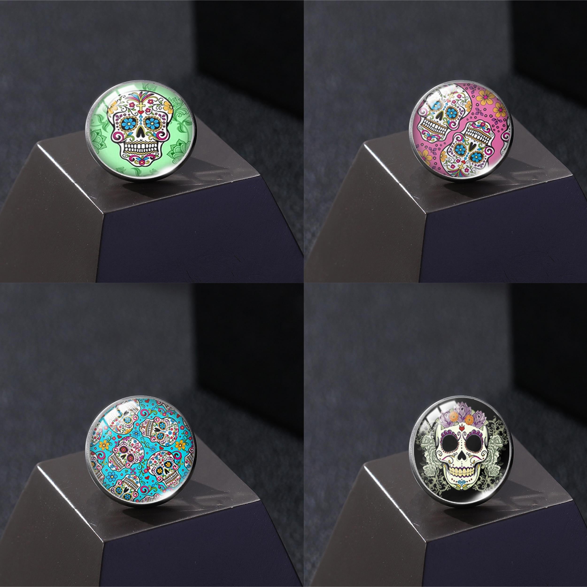 Punk Gothic Skull Head Time Gemstone Collar Pin Brooch