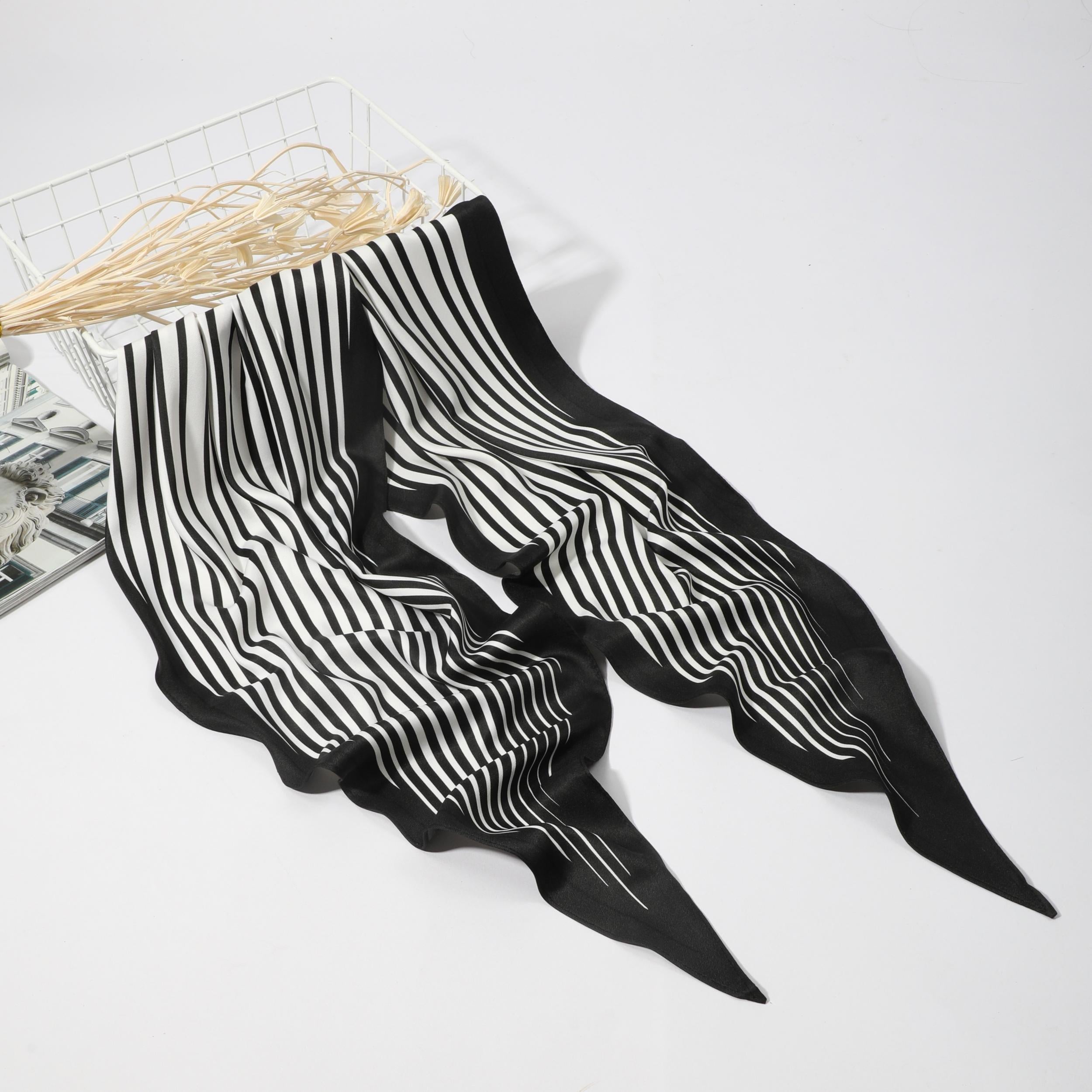Stripe Print Rhombus Scarf Silk Shawl Women Head Wrap Satin Bandana