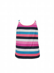  Colorful Strip Tank Top Round Neck Button Decor Slight Stretch