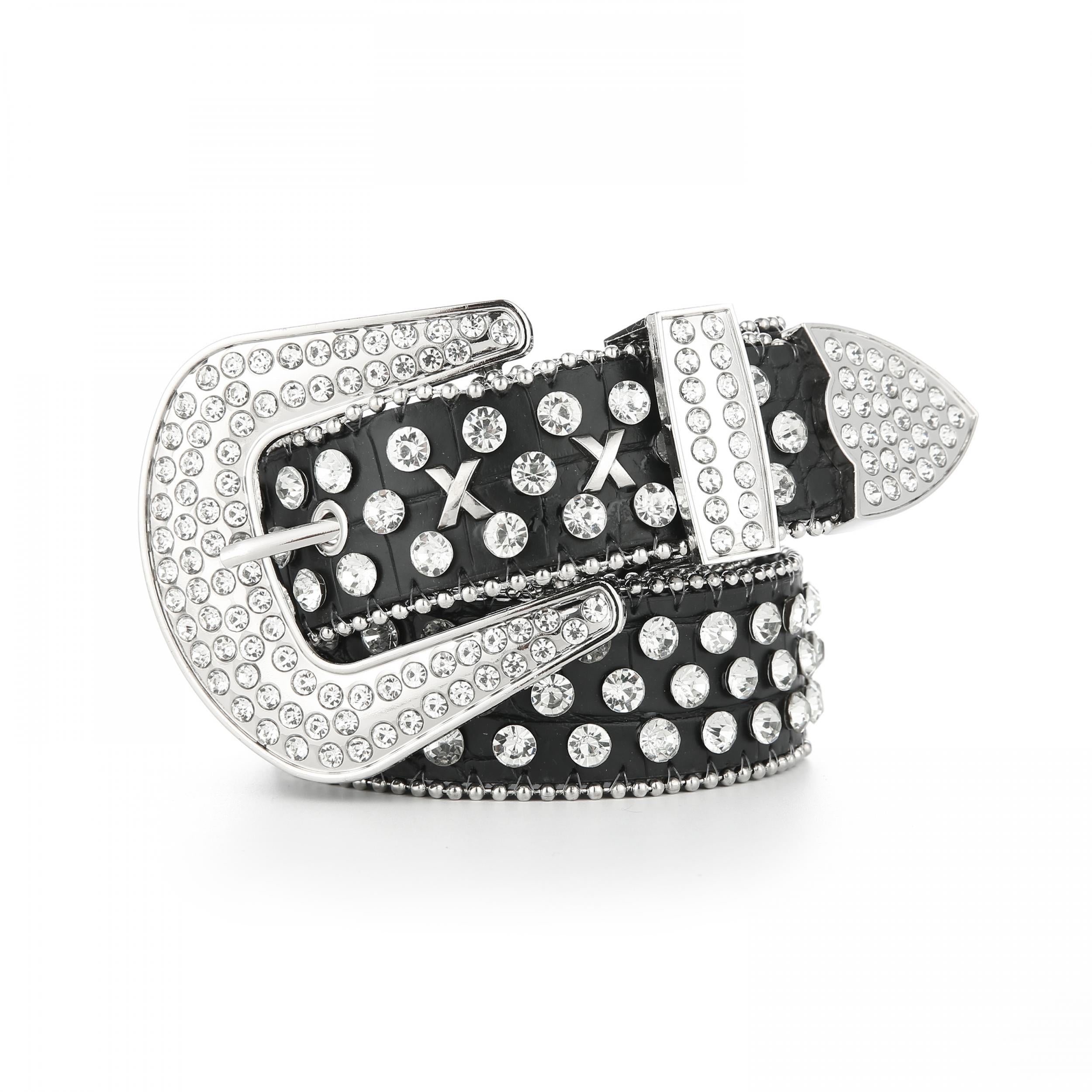 Rivet Rhinestone Belt Hip Hop Sparkling PU Leather Belt Classic Punk Cowboy Cowg