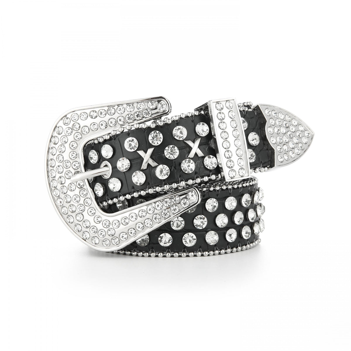 Rivet Rhinestone Belt Hip Hop Sparkling PU Leather Belt Classic Punk Cowboy Cowg