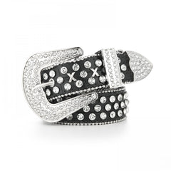 Rivet Rhinestone Belt Hip Hop Sparkling PU Leather Belt Classic Punk Cowboy Cowg