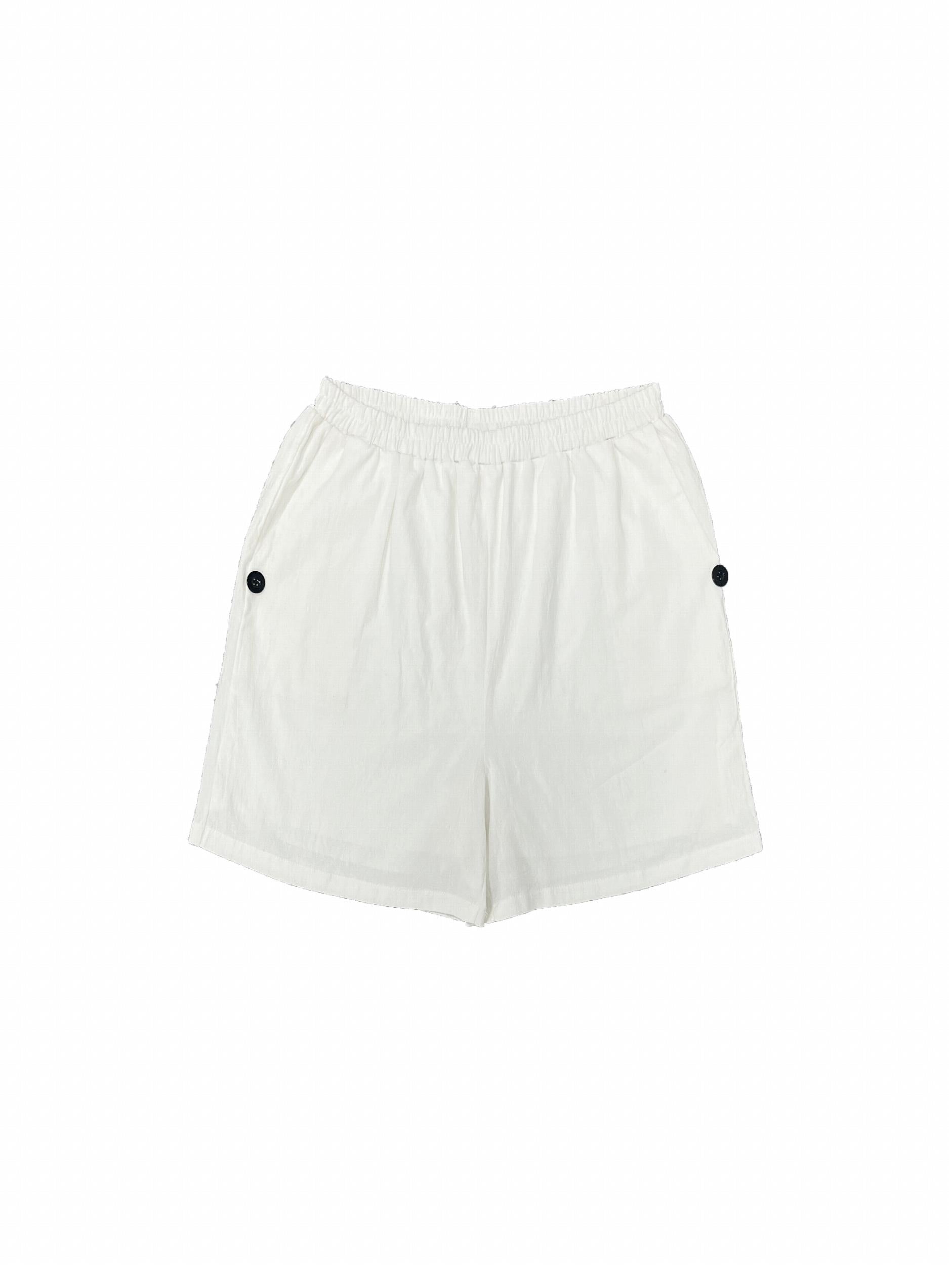  Solid Button Elastic Waist Shorts With Pockets