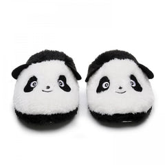 Women's Panda Pattern Slippers Plush Lined Slip On Shoes