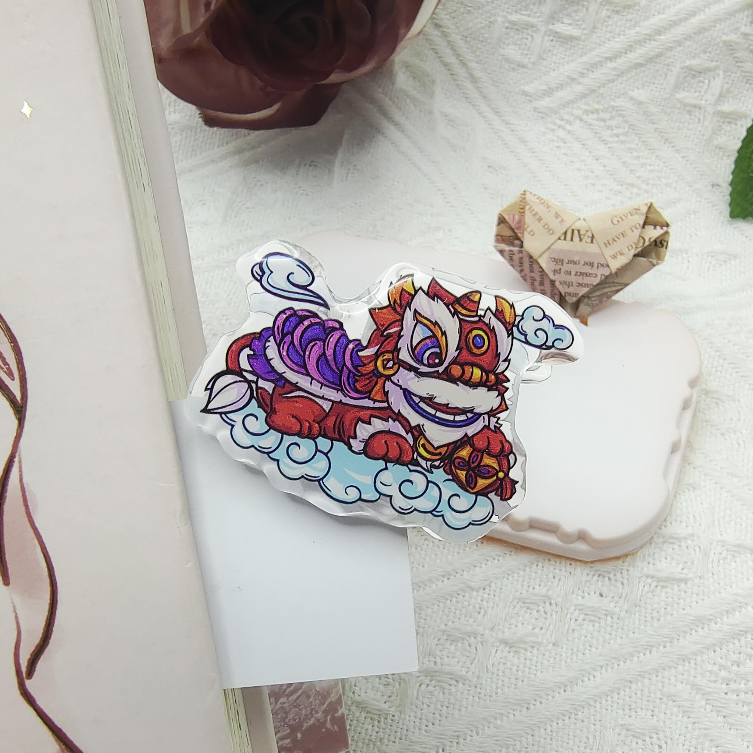 Year Lion Dance Drip Acrylic Clip Chinese Symbol Office Paper Holder Birthday