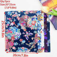 5pcs Japanese Style Bronzing Butterfly Flower Cotton Quilting Fabric