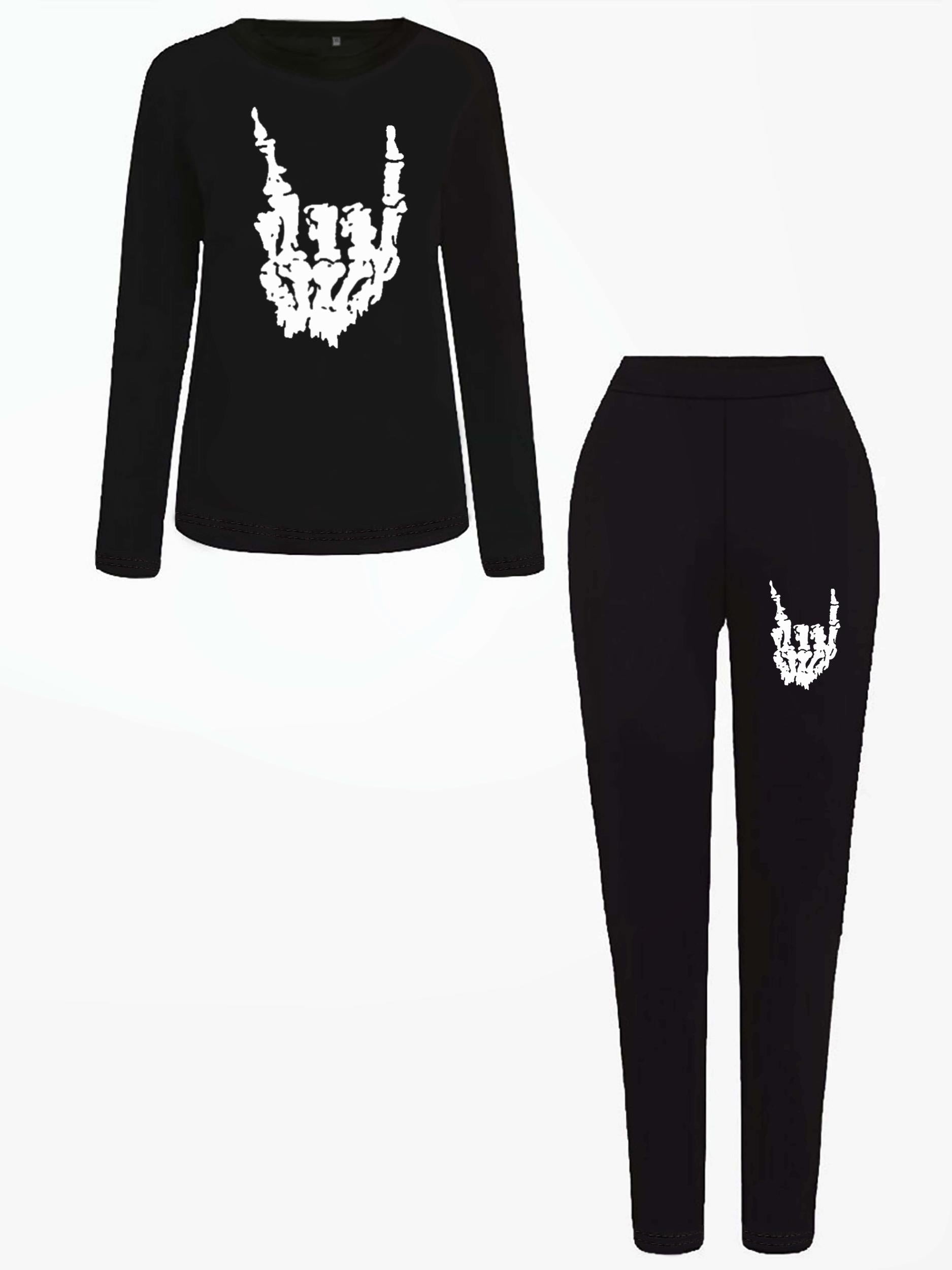  Skull Print Top & Leggings 2 Piece Set