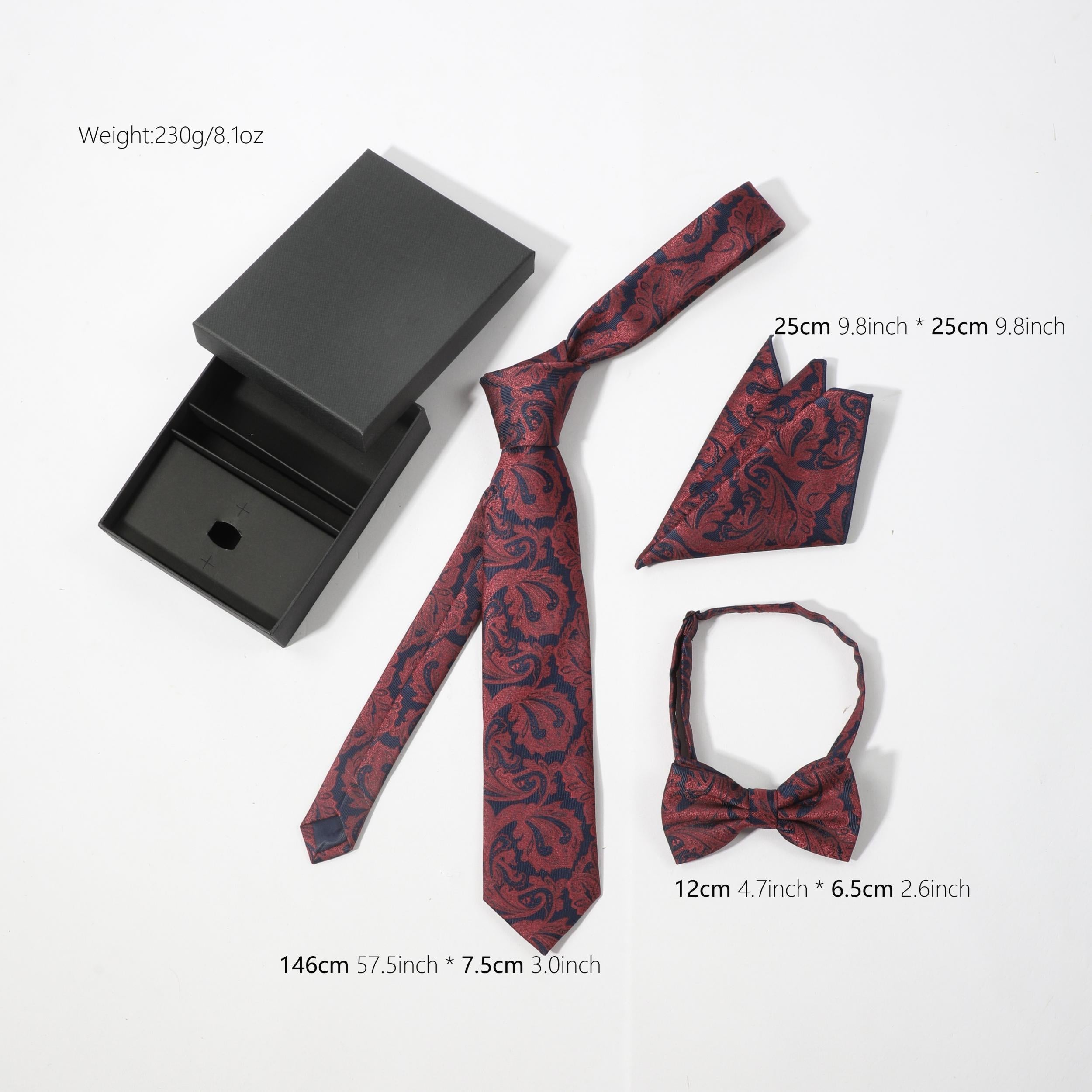 Men's Tie Set Paisley Necktie Pocket Square Bow Tie Set