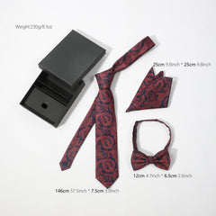 Men's Tie Set Paisley Necktie Pocket Square Bow Tie Set