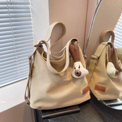 Khaki Canvas Durable Handbag Zipper Large Capacity Shoulder Bag