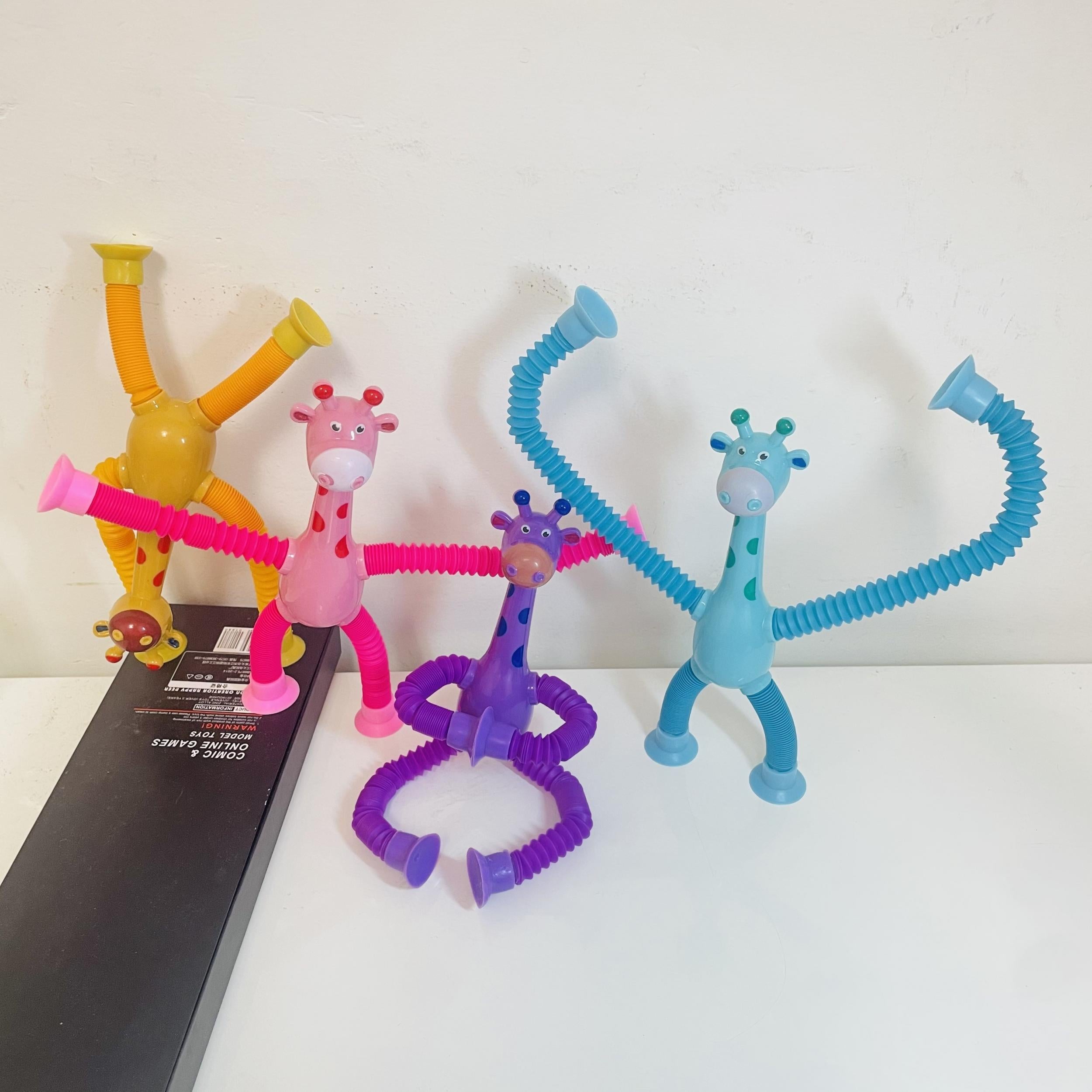 4pcs Giraffe Stretch Toy Suction Cup Various Shapes Stretch Pipe Novelty Toy