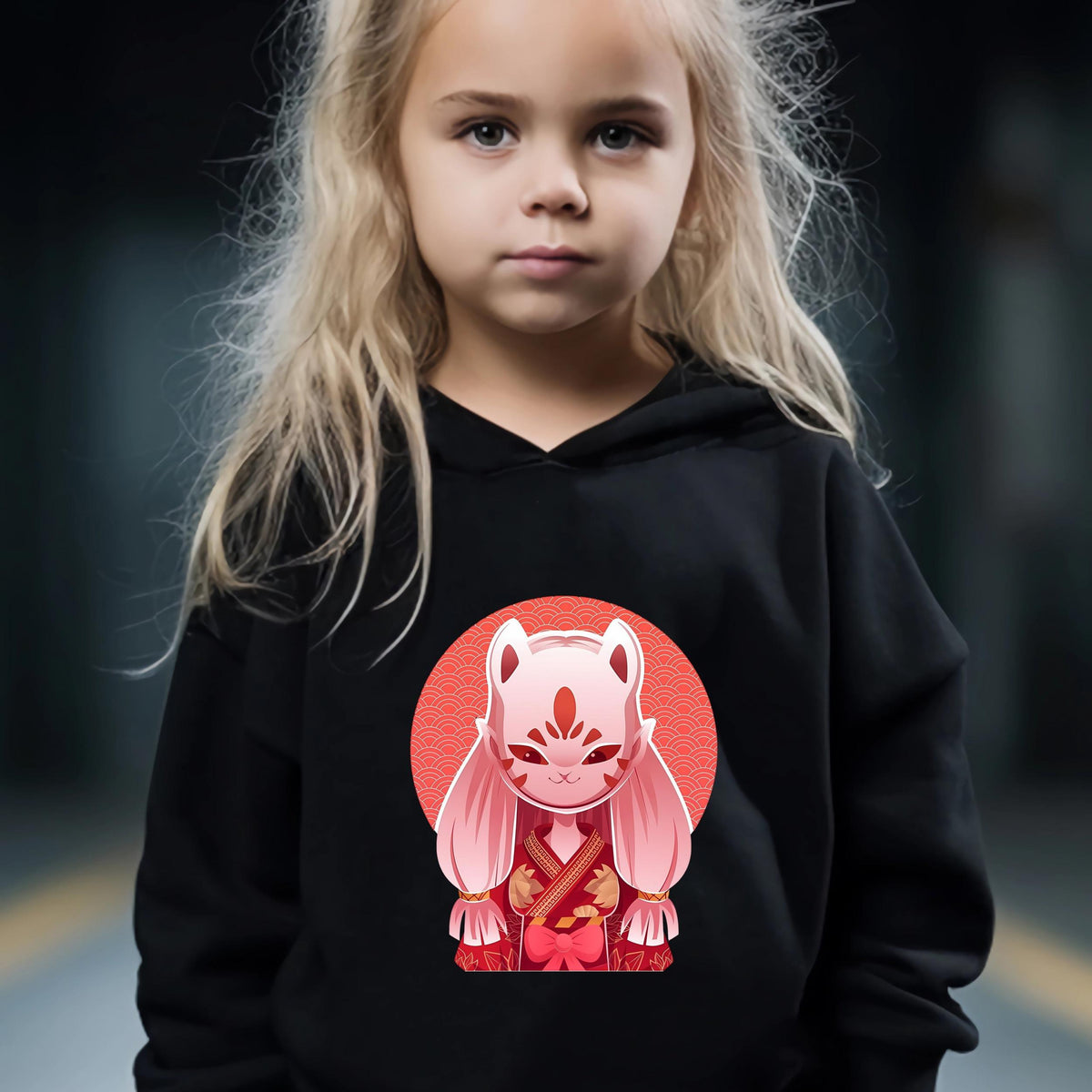 Girl's Cartoon Mask Hoodie & Pants Set Sporty Clothes
