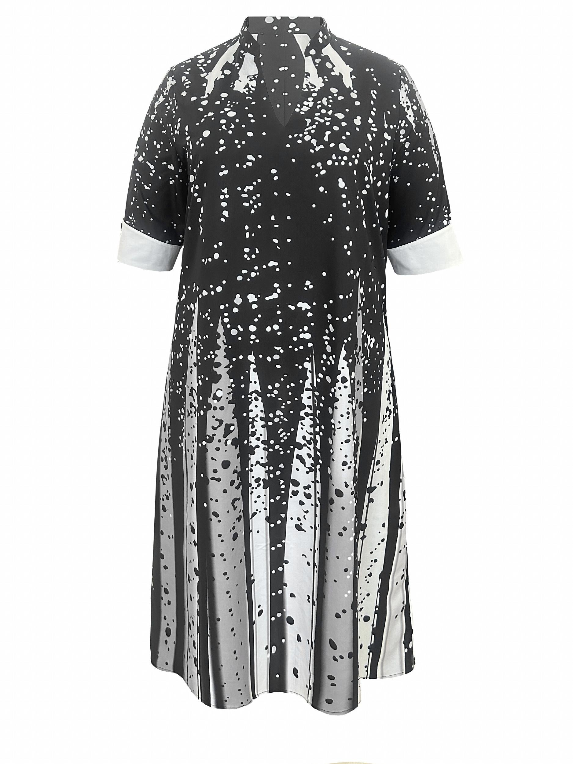 Plus Size Striped & Splash Painting Print Maxi Dress