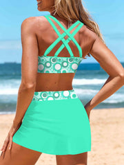  Circle Print Ruched Bikini Set - Two Piece Swimsuit