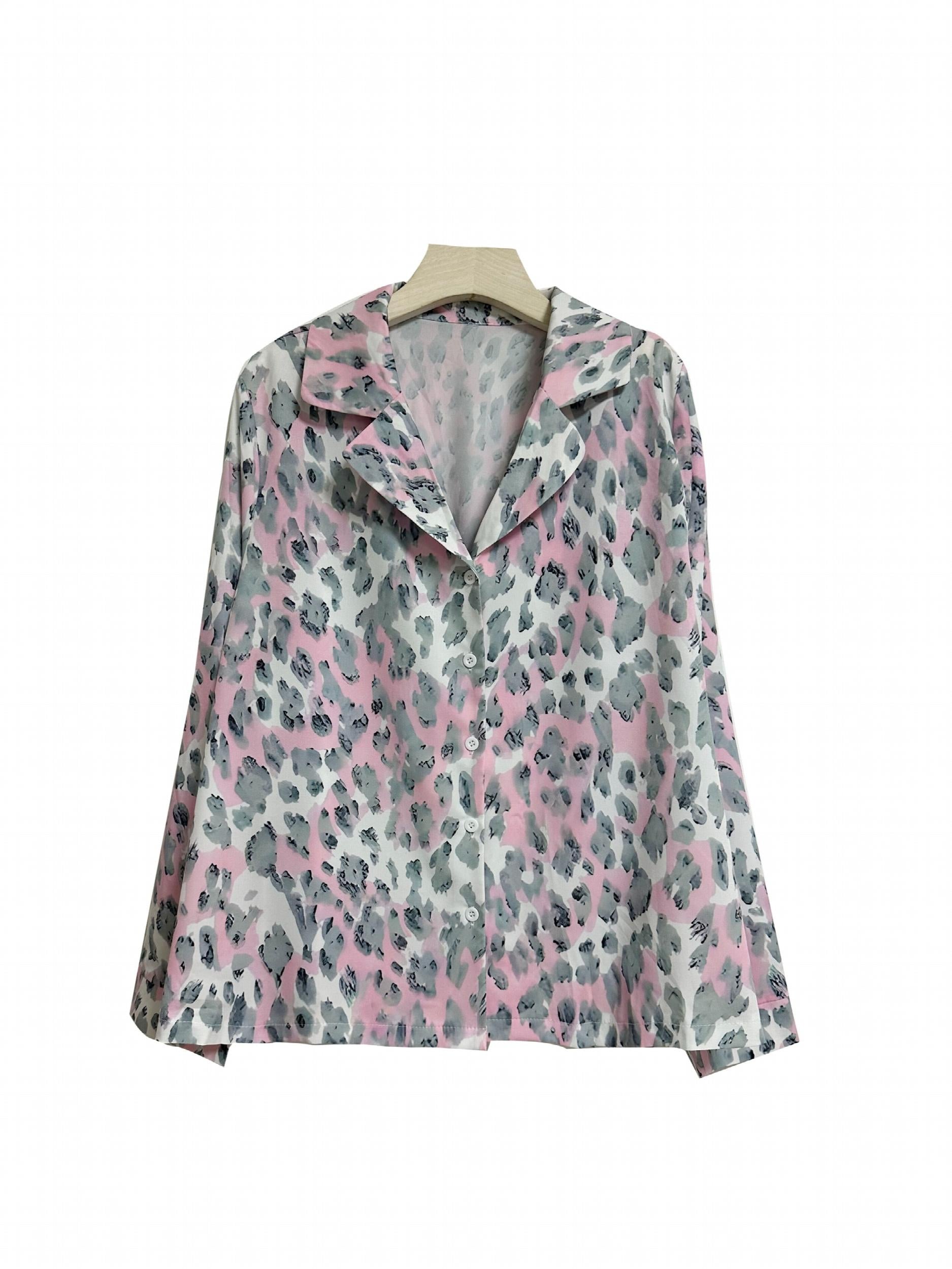  Tie Dye & Leopard Print Pajamas Set Long Sleeve Shirt & Pants