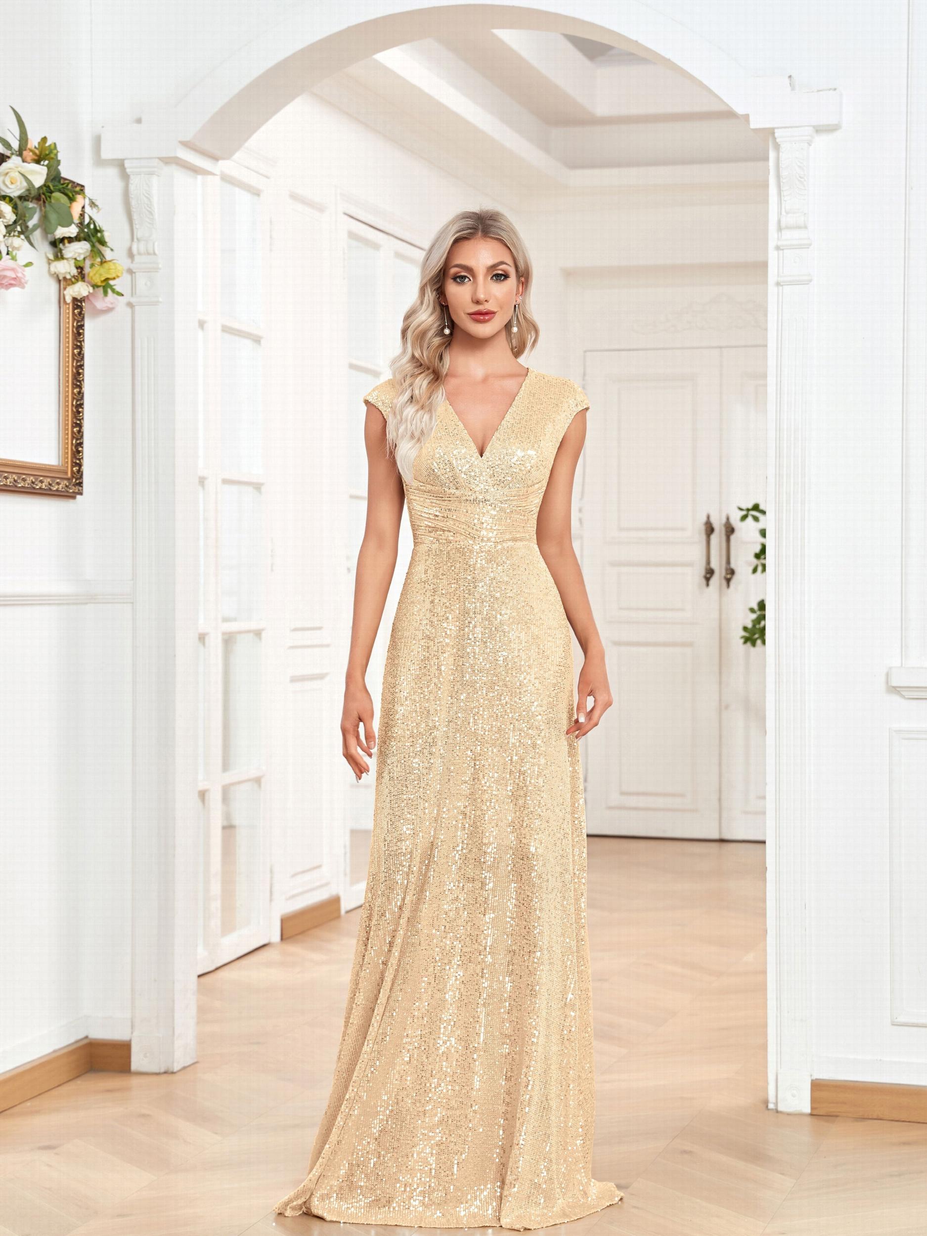 Sequined V Neck Maxi Dress for Cocktail Party