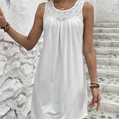 Eyelet Tucked Tank Dress Casual Sleeveless Yoked Dress