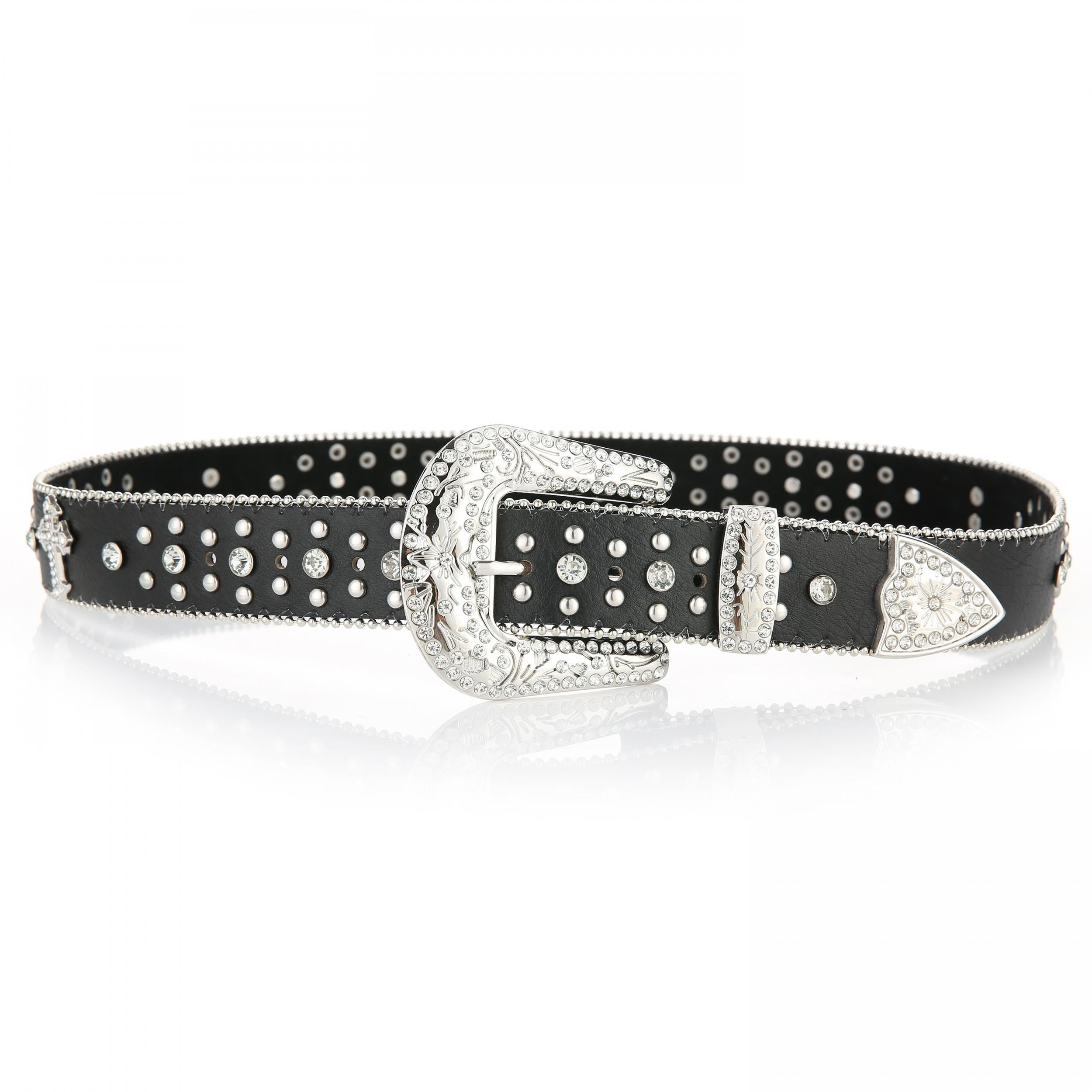 Vintage Western Rivet PU Leather Belt with Carved Buckle