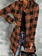  Plaid Print Long Sleeve Button Up Tunic Shirt