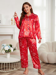  Satin Sun & Star Print Pajama Set