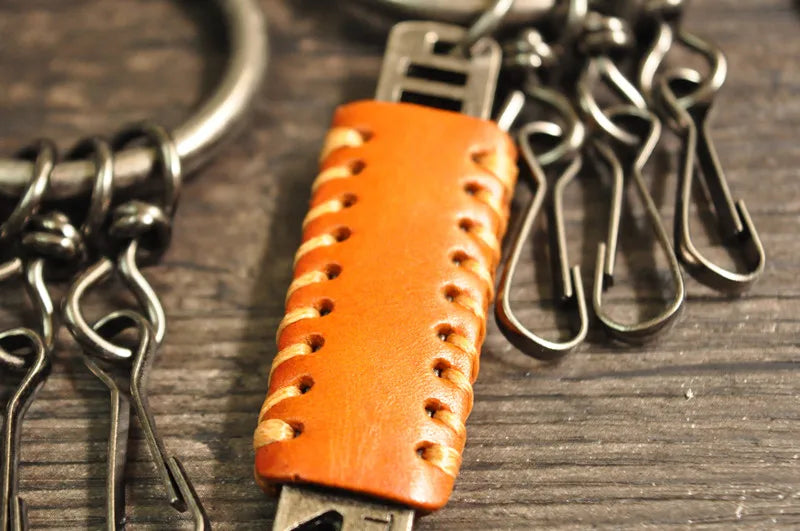 Cowhide Leather Vintage Key Ring Wallets Smart Key Holder Organizer