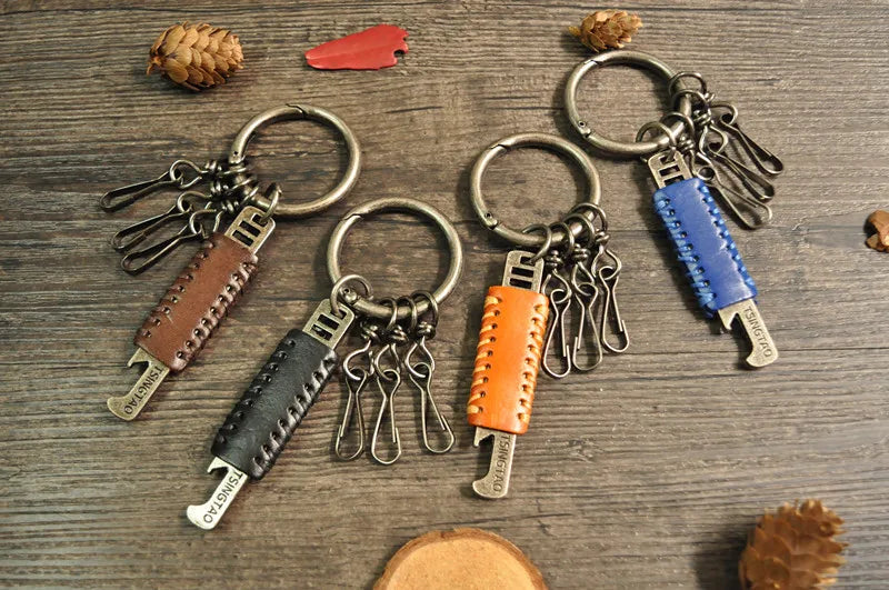 Cowhide Leather Vintage Key Ring Wallets Smart Key Holder Organizer