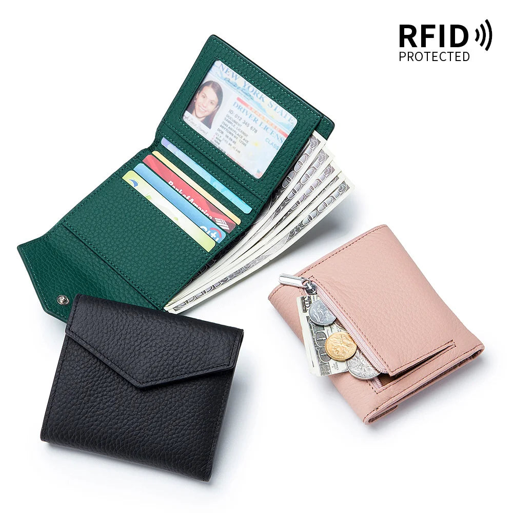 Lychee Pattern Wallet Women's First Layer Cowhide Card Slot