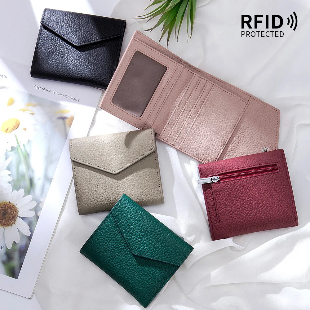 Lychee Pattern Wallet Women's First Layer Cowhide Card Slot
