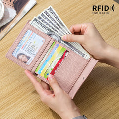 Lychee Pattern Wallet Women's First Layer Cowhide Card Slot