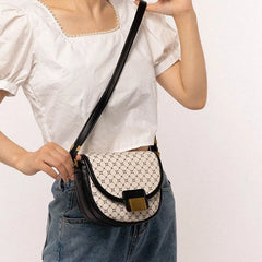 Geometric Print Leather Saddle Bag for Women