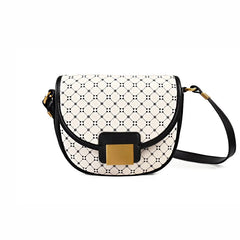 Geometric Print Leather Saddle Bag for Women