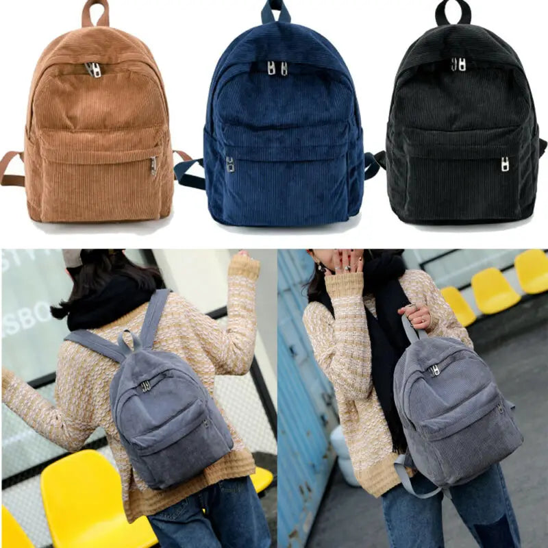 Women Corduroy Travel School Backpack Satchel Bag Shoulder Rucksack