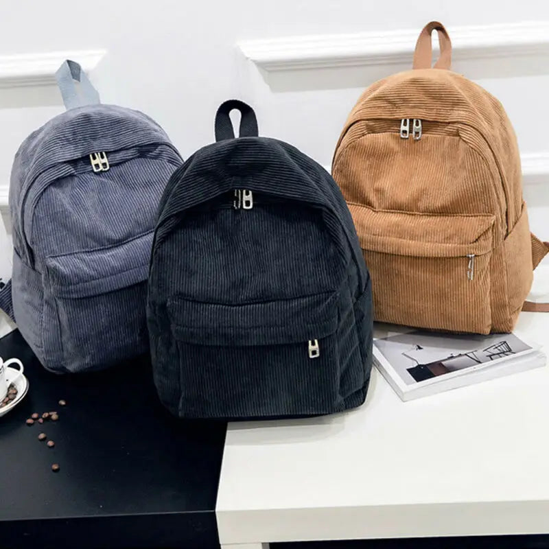 Women Corduroy Travel School Backpack Satchel Bag Shoulder Rucksack
