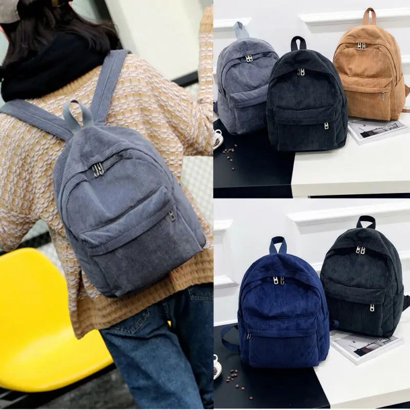 Women Corduroy Travel School Backpack Satchel Bag Shoulder Rucksack