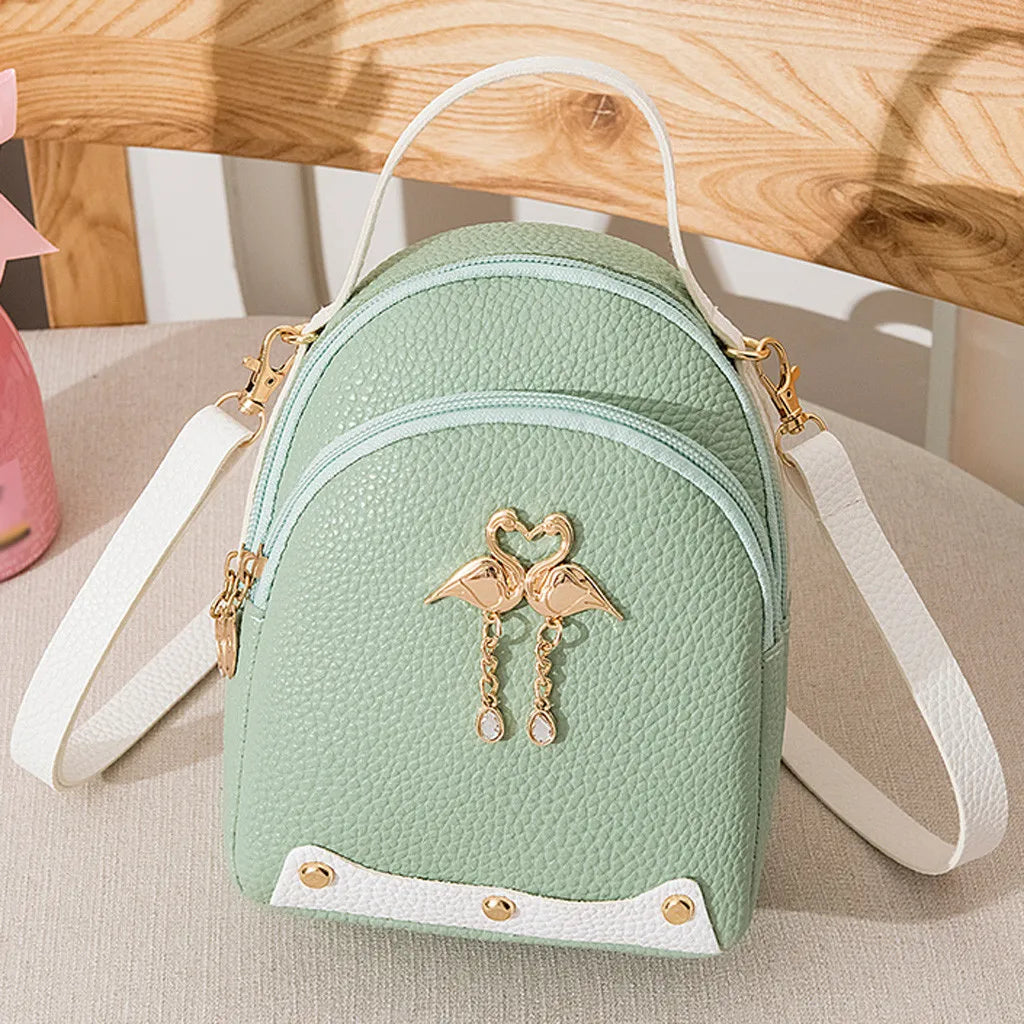 PU Leather Backpack Ladies Girl Small Shoulder Bag Women Style Backpack Solid Mi