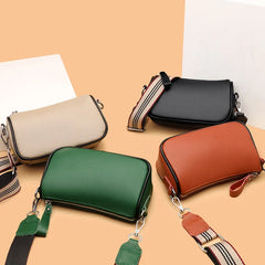 PU Leather & Cowhide Shoulder Bag Wide Strap Messenger