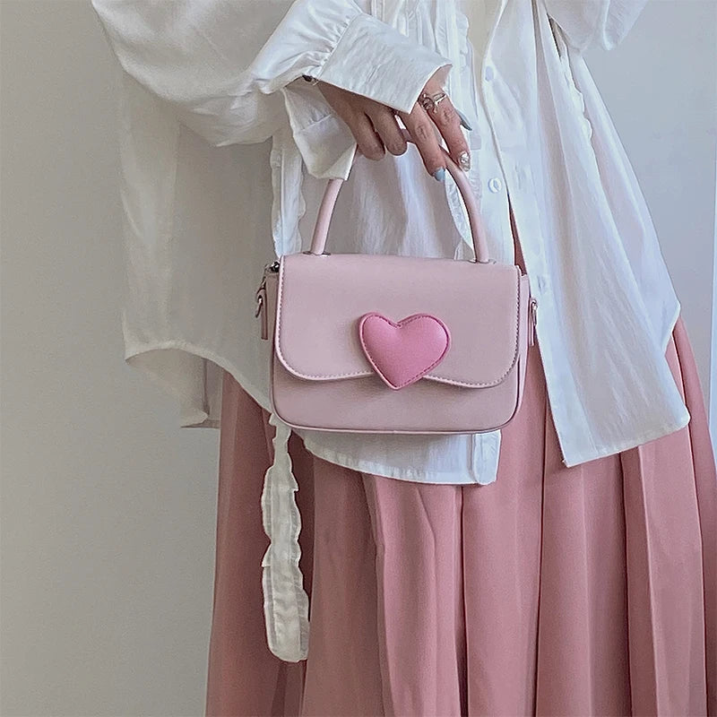 Pink Love Contrast Girl Small Square Bag Hand Chain Messenger Bag