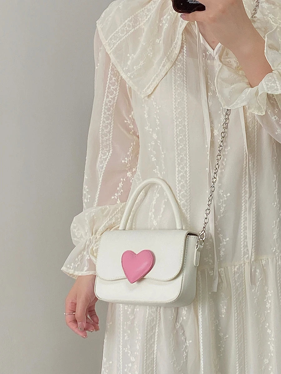 Pink Love Contrast Girl Small Square Bag Hand Chain Messenger Bag