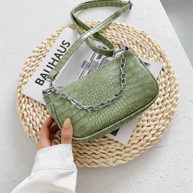 Stone PU Leather Shoulder Bag Chain MINI Hand Bag Female Travel