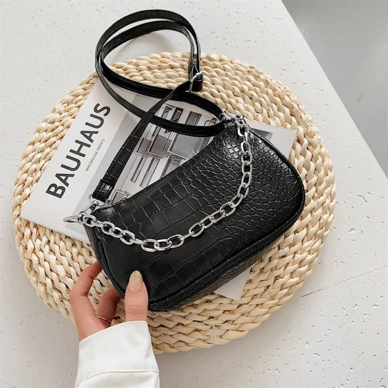 Stone PU Leather Shoulder Bag Chain MINI Hand Bag Female Travel