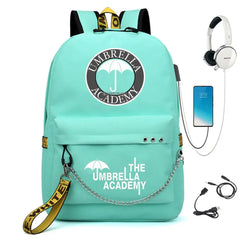 Umbrella Academy Backpack Schoolbag Chain USB Charging