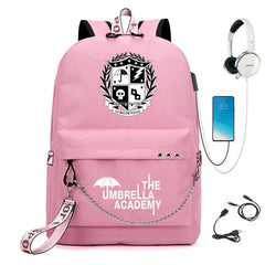 Umbrella Academy Backpack Schoolbag Chain USB Charging